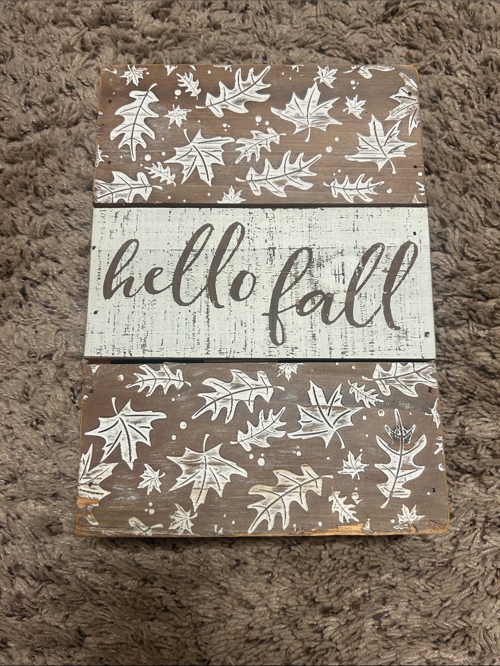 Hello Fall Rustic Wood Wall Decor - Brown & White